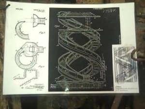 Strange plans from another time: spiral escalator blueprints